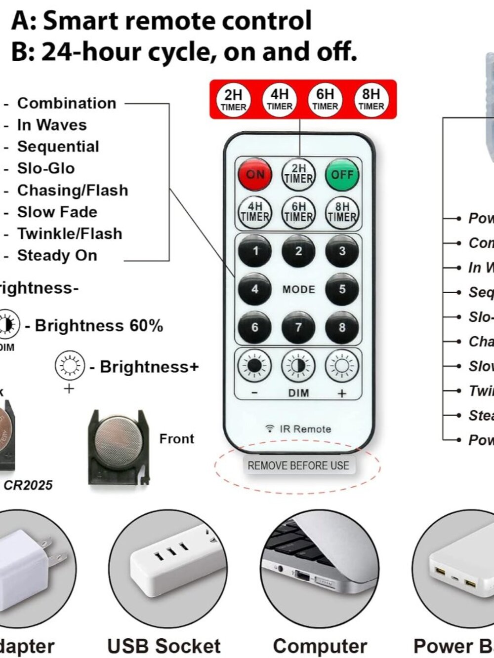 120LEDs Photo Clips String Light, 40Ft USB, Remote, 8 Modes & Timer - Picture 6 of 6